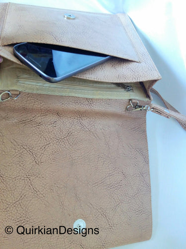 Beige Brown Fake Leather Bag, Day HandBag, Shopping Crossbody Sling Purse, Faux Leather Bag, Office Wear